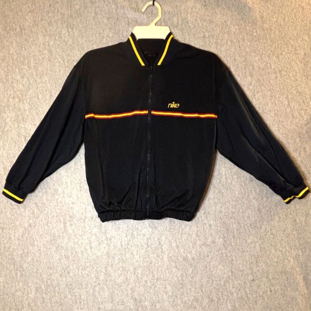 Vintage Nike Youth M 10-12 Track Jacket Retro Black Yellow Red Full Zip